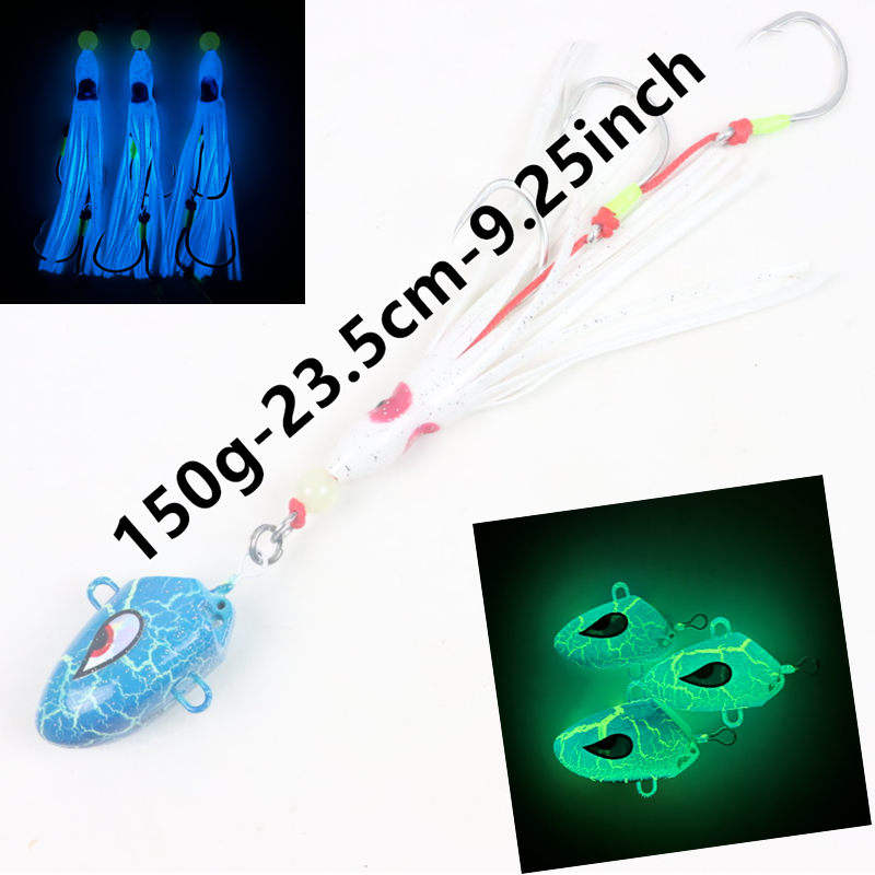 NEW 150g 200g 250g Luminous PVC Jig Squid Skirt Assist Hook Rig Jig Head Fishing Lure Jigging Rigs Ocean Boat Fishing Lake – Fishing Lure – view 4