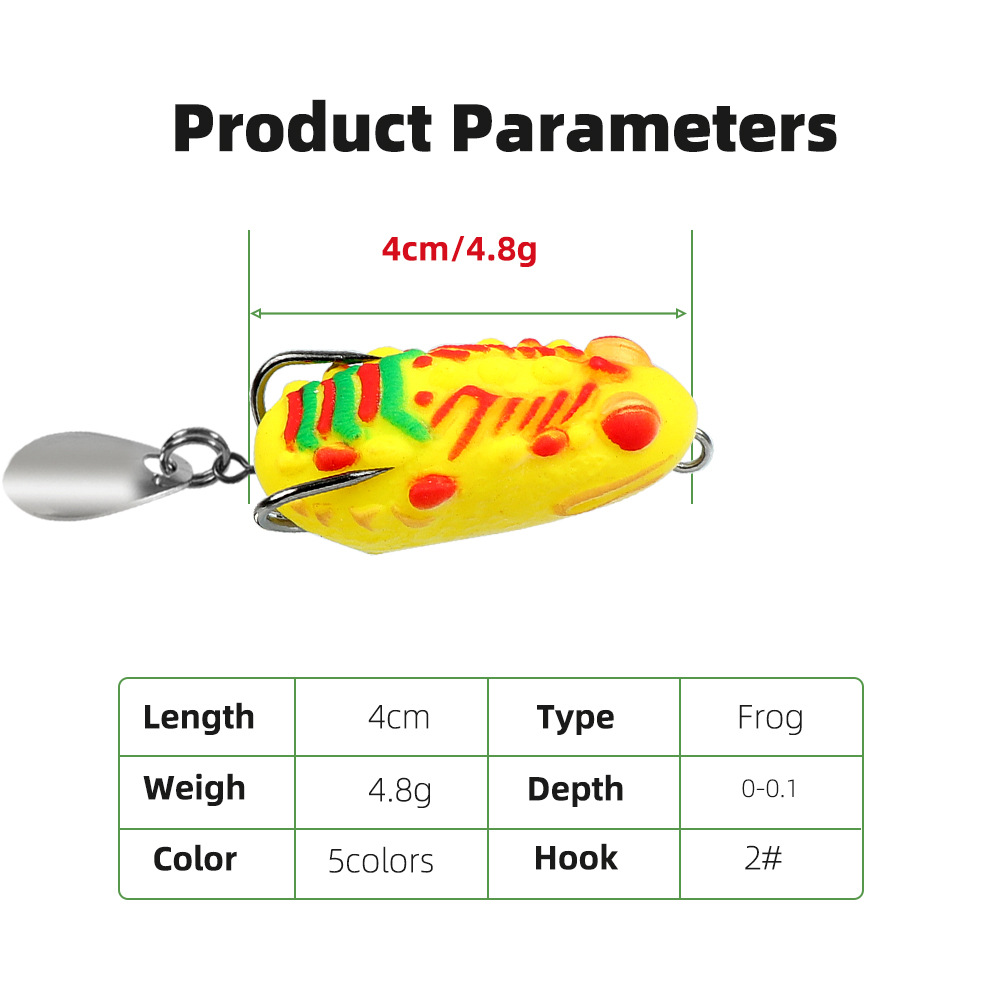 Thai Thunder Frog Lure, 4cm/4.8g, Spinner Blade Double Hook Soft Frog Bait, Artificial Lure for Snakehead – Hard Lure – view 4