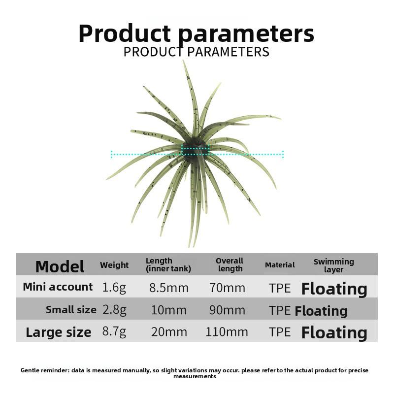 CHEERY Cross-border Lure Fishing Floating Sea Urchin Soft Worm TPE Plastic Artificial Bait Bass Bulk Pack for Zander & Salmon – Soft Lure – view 3