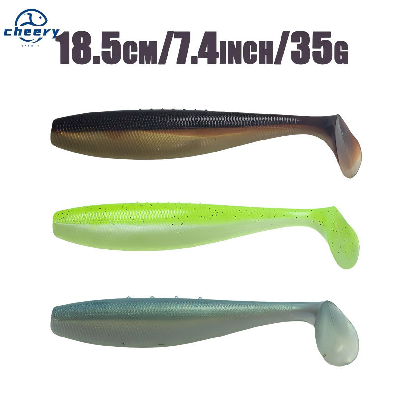 Cheery 18.5cm/35g Super Large T-tail Fish Stainless Steel Bionic Sinking Lure Soft Bait for Zander Pike Sea Fishing 1 Piece – Soft Lure – view 1