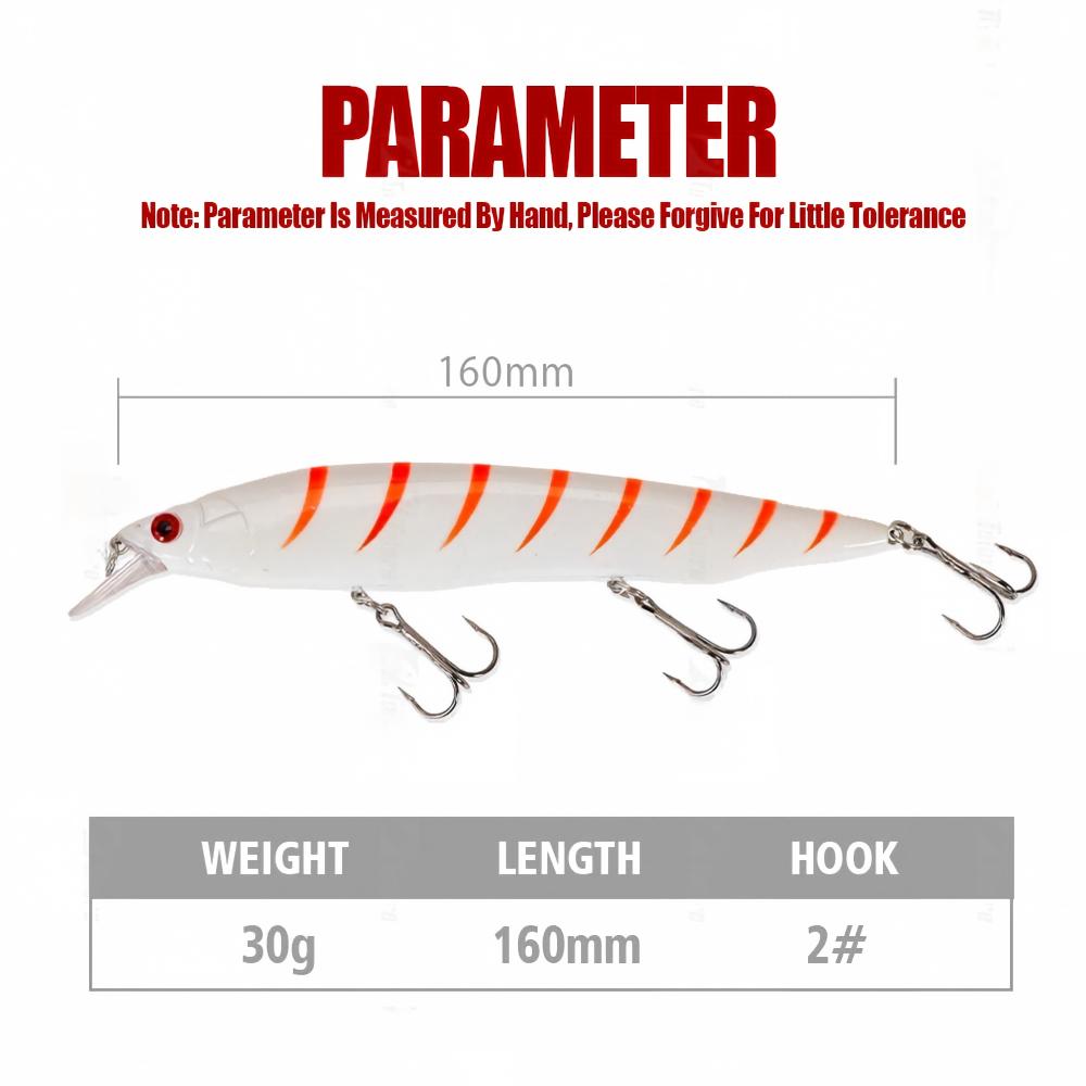 Cheery Floating Minnow Lure ABS Plastic 30g 160mm Topwater Jigging Bait for Sea Bass Tuna Pike – Minnow – view 4
