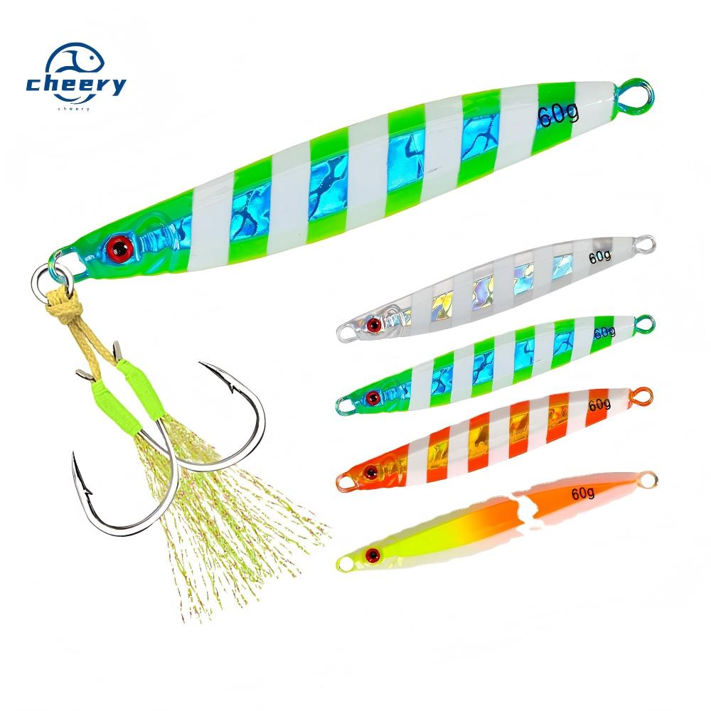 CHEERY High Quality Saltwater 30g 40g 60g 80g Colorful Lead Bait Luminous Jig Slow Metal Jigs With Auxiliary Hook Jigging Lure · Original source photograph · specifications to confirm