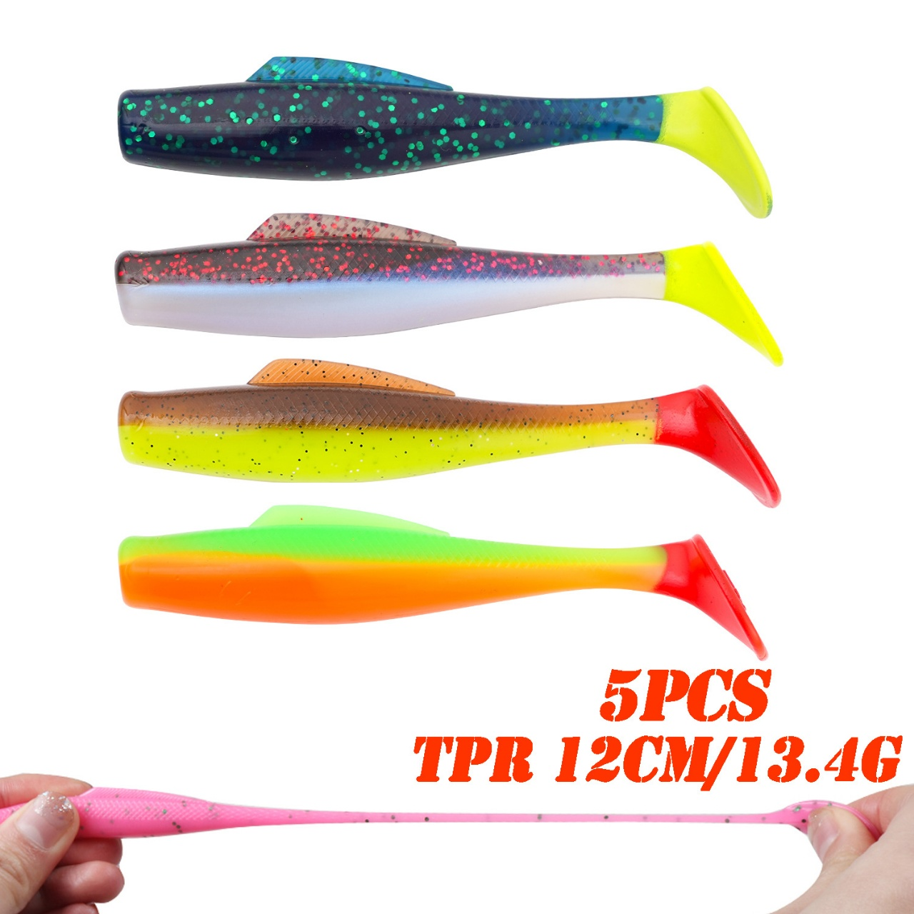 Cheery 5 Piece Pack 12cm 13.4g TPR T Tail Grub Soft Bait for Bass Perch Mandarin Fish · Original source photograph · specifications to confirm