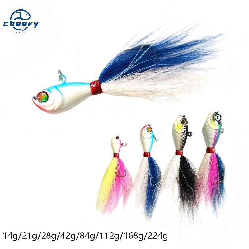 Jig Head Lead Bucktail 84g Hand Tied Bucktail with Mylar Accents Super Strong Black Nickle Saltwater Hooks Fishing Lures · Original source photograph · specifications to confirm