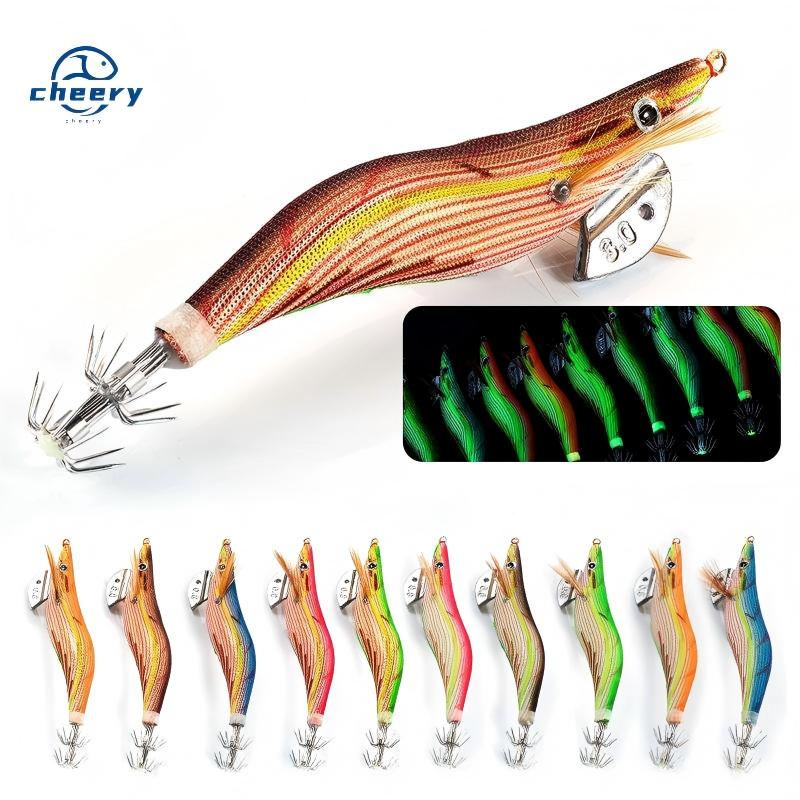 CHEERY Squid Jigs Lures Bait 12.5cm 15g Prawn Cuttlefish Bait Whole Sale Luminous Wooden Shrimp Squid Jig Egi Seawood · Original source photograph · specifications to confirm