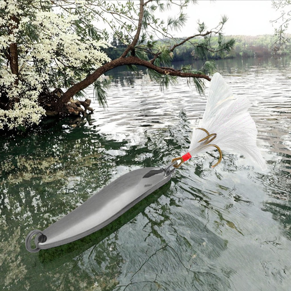 Wholesale 4.5cm 10g Metal Spinner Bait Spoon Fishing Lure with Red Heart Blade for Ocean Boat Ice River & Lake Fishing · Original source photograph · specifications to confirm
