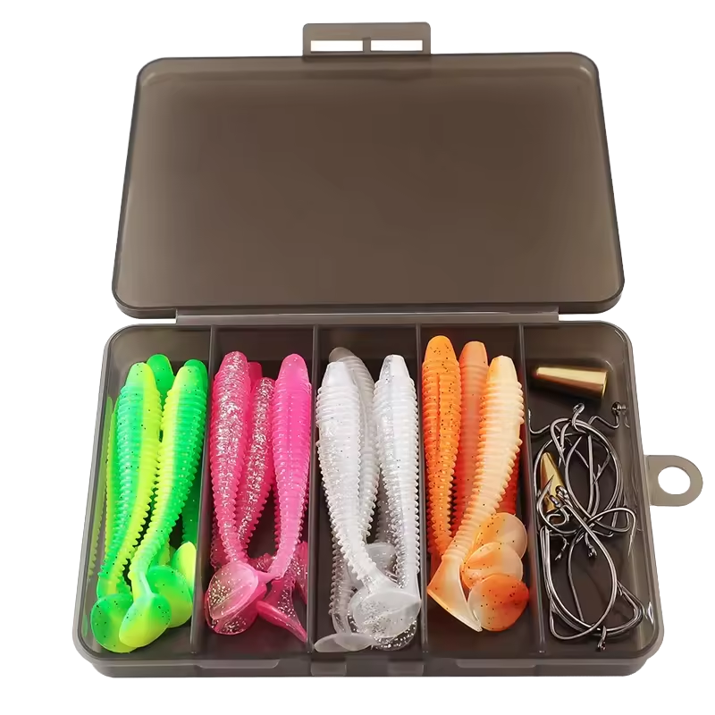 CHEERY Cross-border Wholesale 7.5cm Screw T-tail Soft Lures, Anti Snag Offset Hook for Texas & Carolina Rig Fishing Tackle · Original source photograph · specifications to confirm