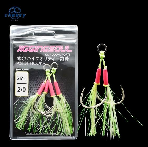 Cheery Double Assist Jigging Hook High Carbon Steel Luminous with Epoxy Super Strong for Sea & River Fishing · Original source photograph · specifications to confirm
