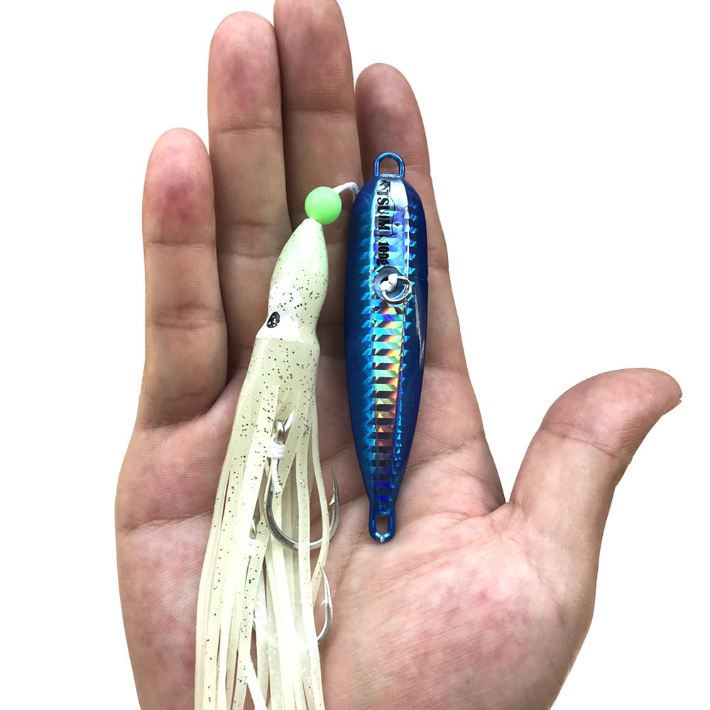 80g Luminous Fishing Octopus Squid Shrimp Jig Lure Treble Hook Silicone Skirt Trolling Hard Lure · Original source photograph · specifications to confirm