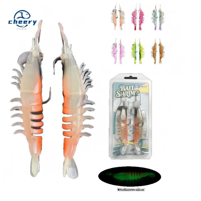 10.5g 14g 18.5g Lifelike Shrimp Baits Midwater Lure for Saltwater Fish & Sea Bass Realistic Jigs with Luminous Features