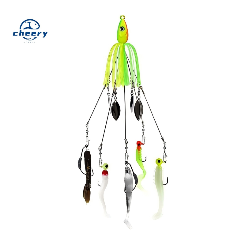 Cheery Jig Heads Fishing Ultralight Tripod Bass Lures Bait Kit Willow Blade 5 Arms Alabama Umbrella Rig for Sea Bass & Salmon · Original source photograph · specifications to confirm