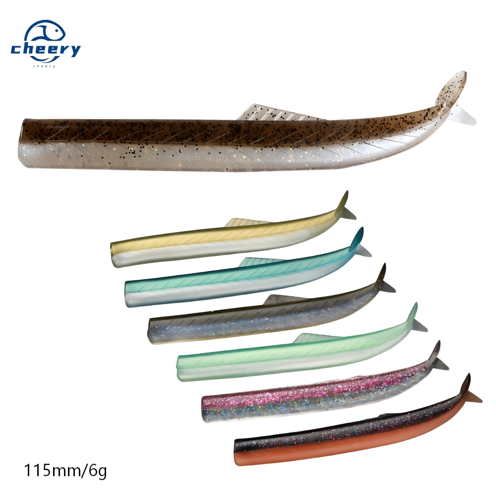 Cheery 115mm/6g Saltwater Fishing Gear Artificial Bait PVC Material Eel Fishing Lure Jig Head Hook Shad Bait Soft Plastic Lure · Original source photograph · specifications to confirm