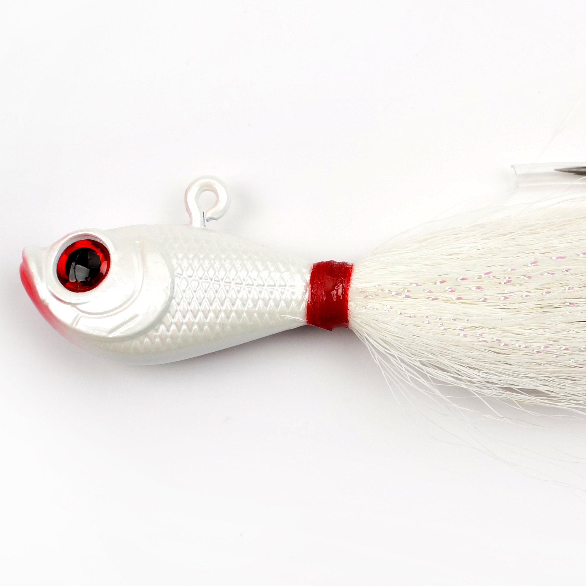 2oz 56G Tackle Mylar Series Bucktails Pearl White Metal Jig Head with Deer Hair Hand Tied · Original source photograph · specifications to confirm
