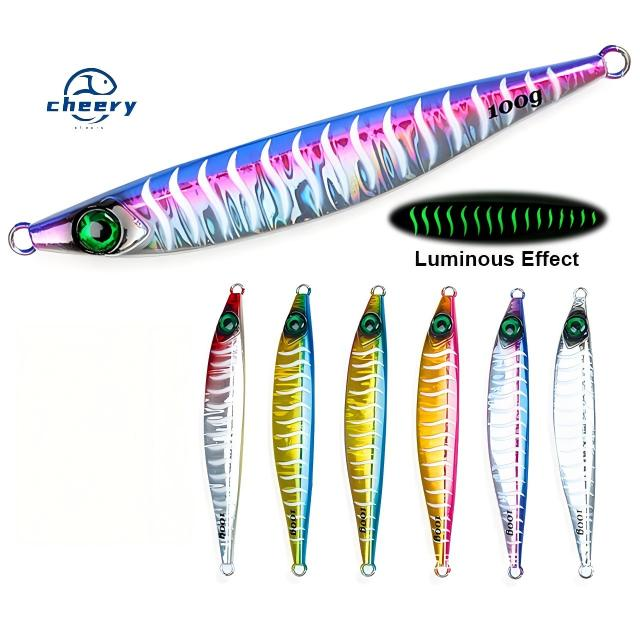CHEERY Long-Range Sea Fishing Boat Lure Bait 40g-100g Glow-in-the-Dark Striped Shore Casting Sardine Jig Lead for Saltwater Fish · Original source photograph · specifications to confirm