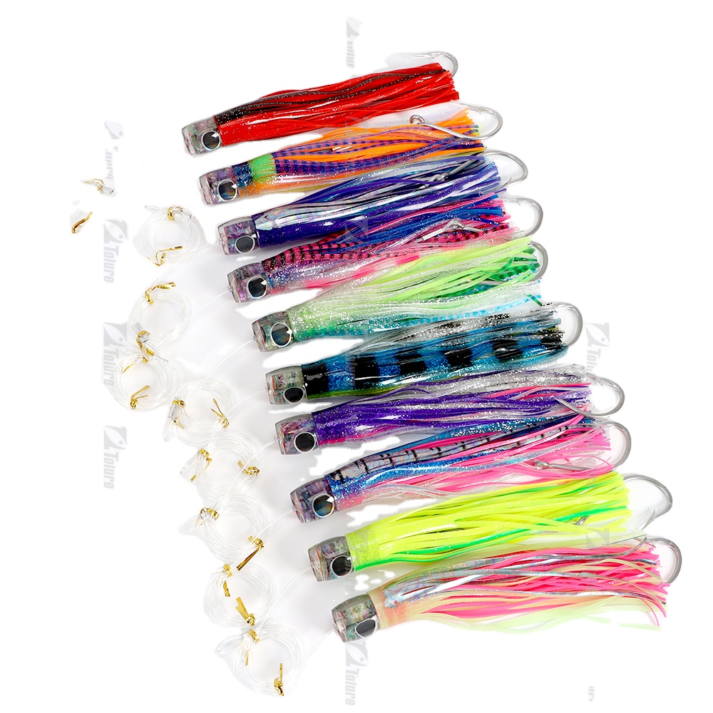Acrylic Head Trolling Lures 6/0 7/0 9/0 Hook Big Game Lures Octopus Skirt Trolling Bait with Lead Pendant Spring · Original source photograph · specifications to confirm