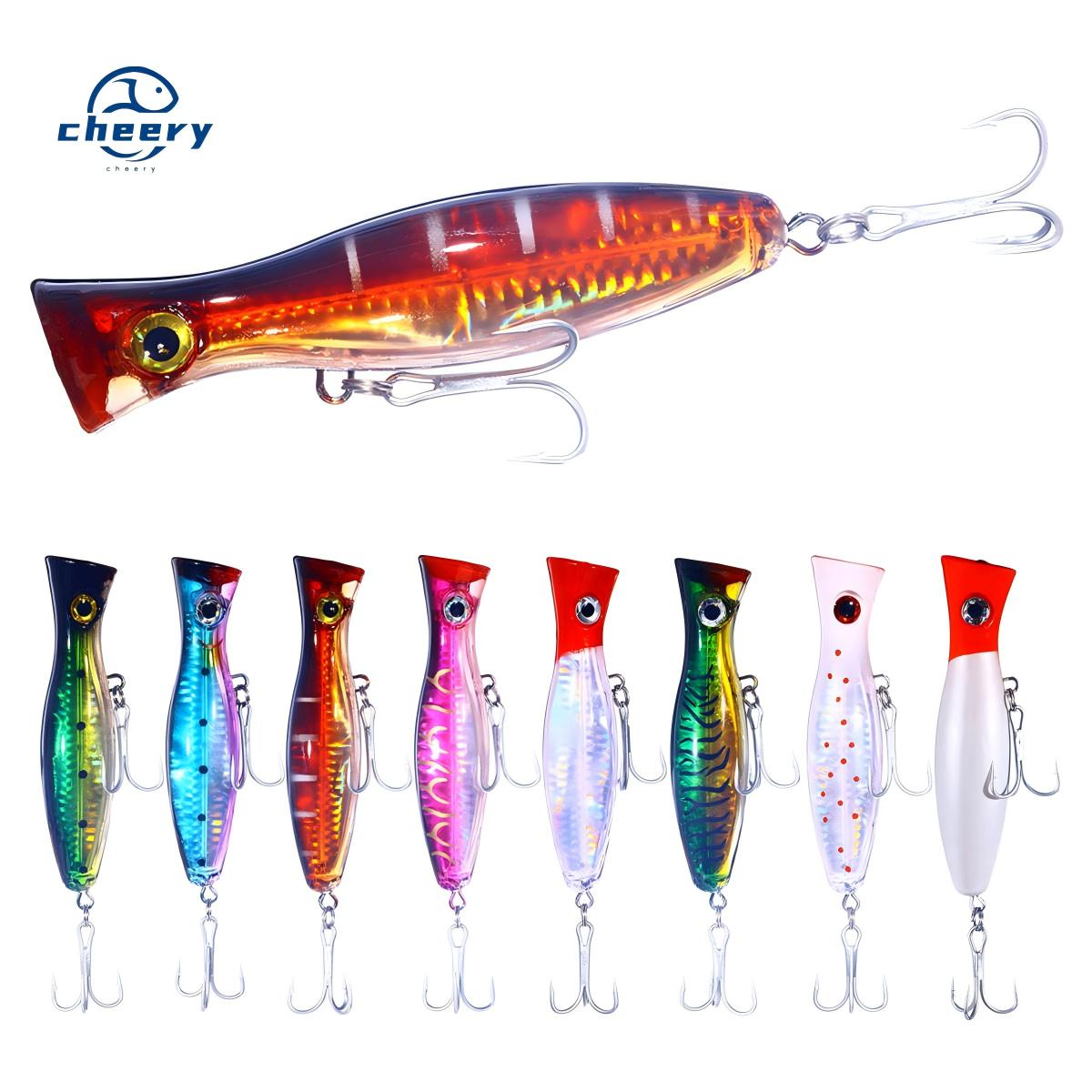 CHEERY Topwater Floating Popper Hard Fishing Lure Laser Finish Treble Hooks Saltwater Freshwater Bass Fishing Bait · Original source photograph · specifications to confirm