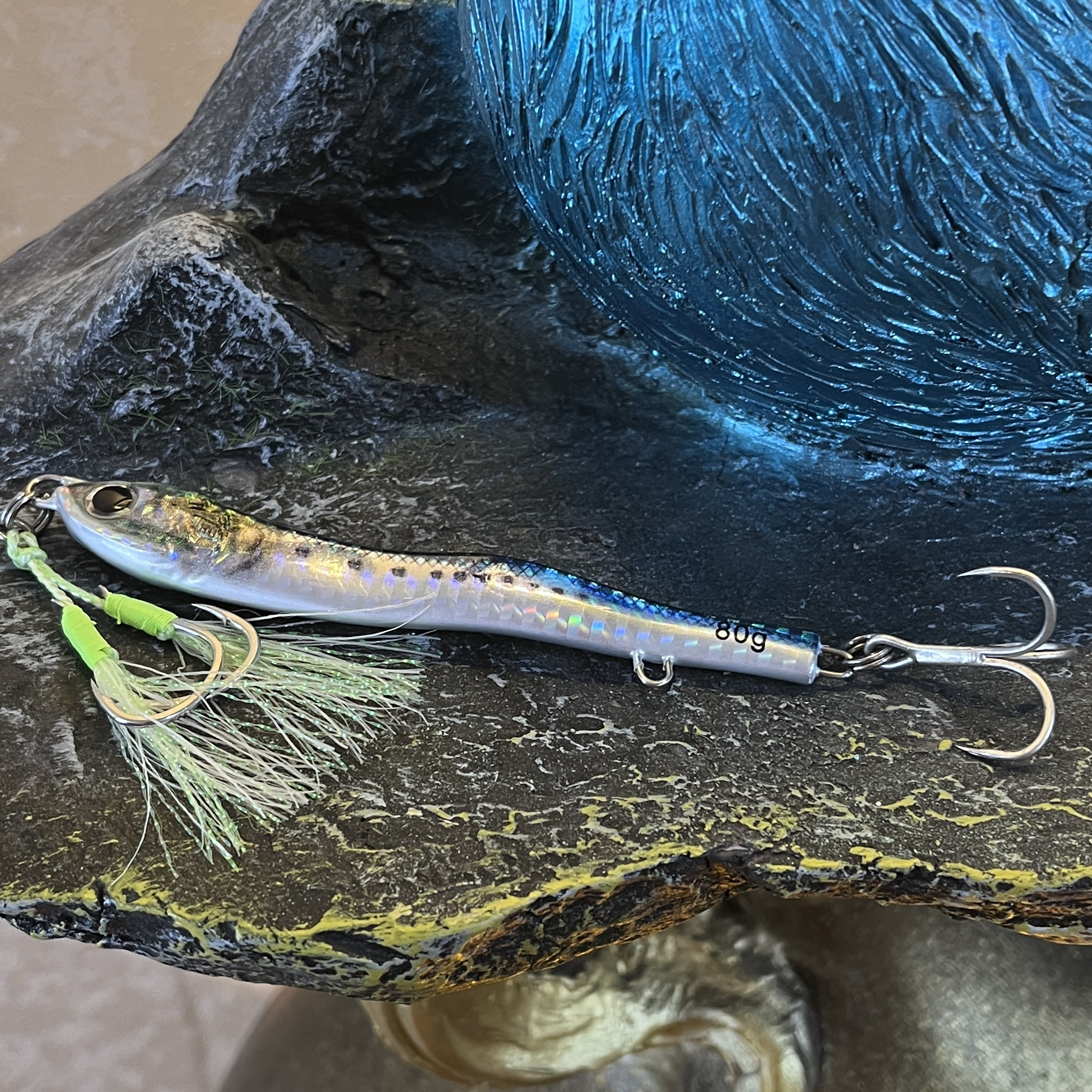 S-Type Metal Jig Bionic Lure Snake-Shaped Iron Plate Three Hooks Laser Carved Glow-in-the-Dark Artificial Bait for Spanish · Original source photograph · specifications to confirm