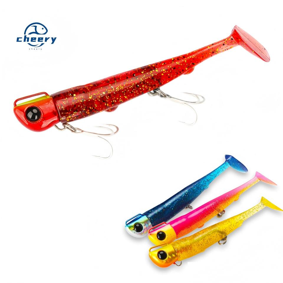 CHEERY T Tail Jig Head Soft Fishing Lure 110mm 35g Long Casting Saltwater Artificial Bait Seabass Sinking Jigging Set · Original source photograph · specifications to confirm