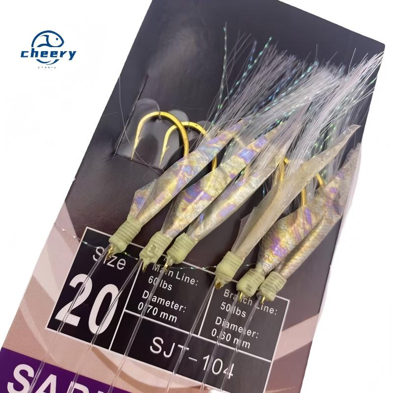 CHEERY Real Fish Skin Flasher String Hooks Sabiki Rig for Ocean Boat Fishing Luminous Soft Shrimp Eel & Octopus Hook · Original source photograph · specifications to confirm