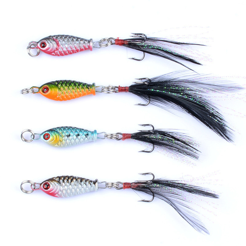 Mini Metal Fishing Jig Lure 5g 3D Eyes Original Metal Jig Lead with Feather Hook Fishing Lures · Original source photograph · specifications to confirm