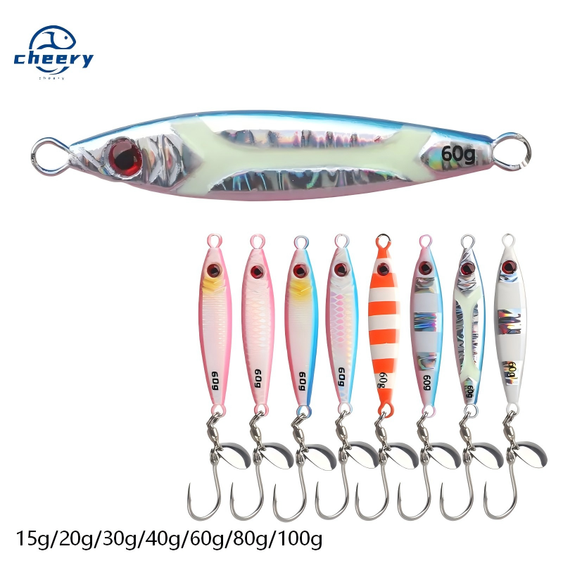 Cheery Little Fat Slow Jigging Stainless Steel Plate Rotating Bearing Sequin UV Single Hook Boat Fishing Lure Swordfish Fishing · Original source photograph · specifications to confirm