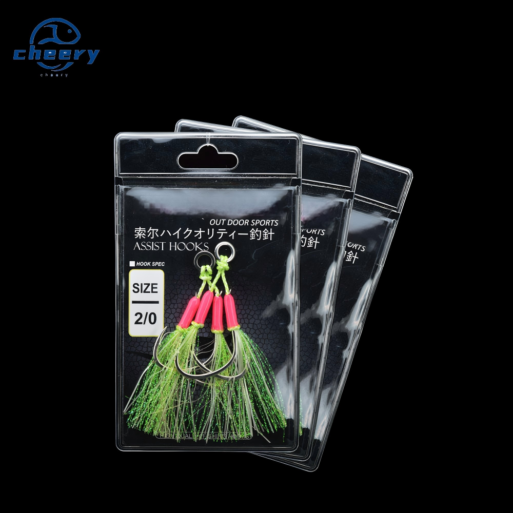 CHEERY-Double Assist Jigging Hook High Quality Carbon Steel Sea Fishing Hook Lure Bait Fish Hooks Luminous with Epoxy · Original source photograph · specifications to confirm