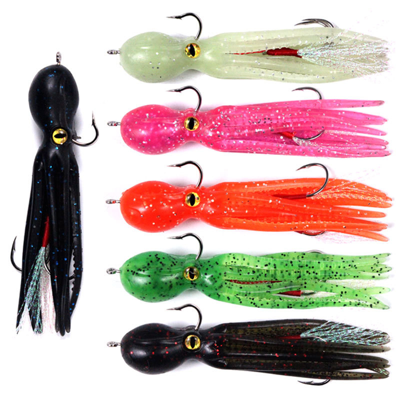 New 110mm 21g Soft Luminous Silicone Skirts Lure Artificial Squid and Octopus Bait with Hook for River Boat Fishing · Original source photograph · specifications to confirm