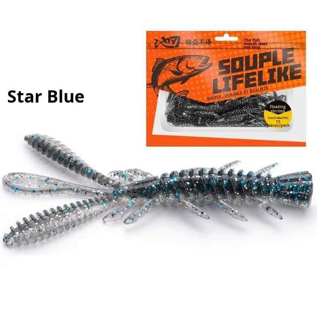 15 Pieces Floating Shrimp Lures Salt Fishy Smell Black Pit Fishing Live Bait Bionic Bass Mandarin Fish Printed Drop Fishing