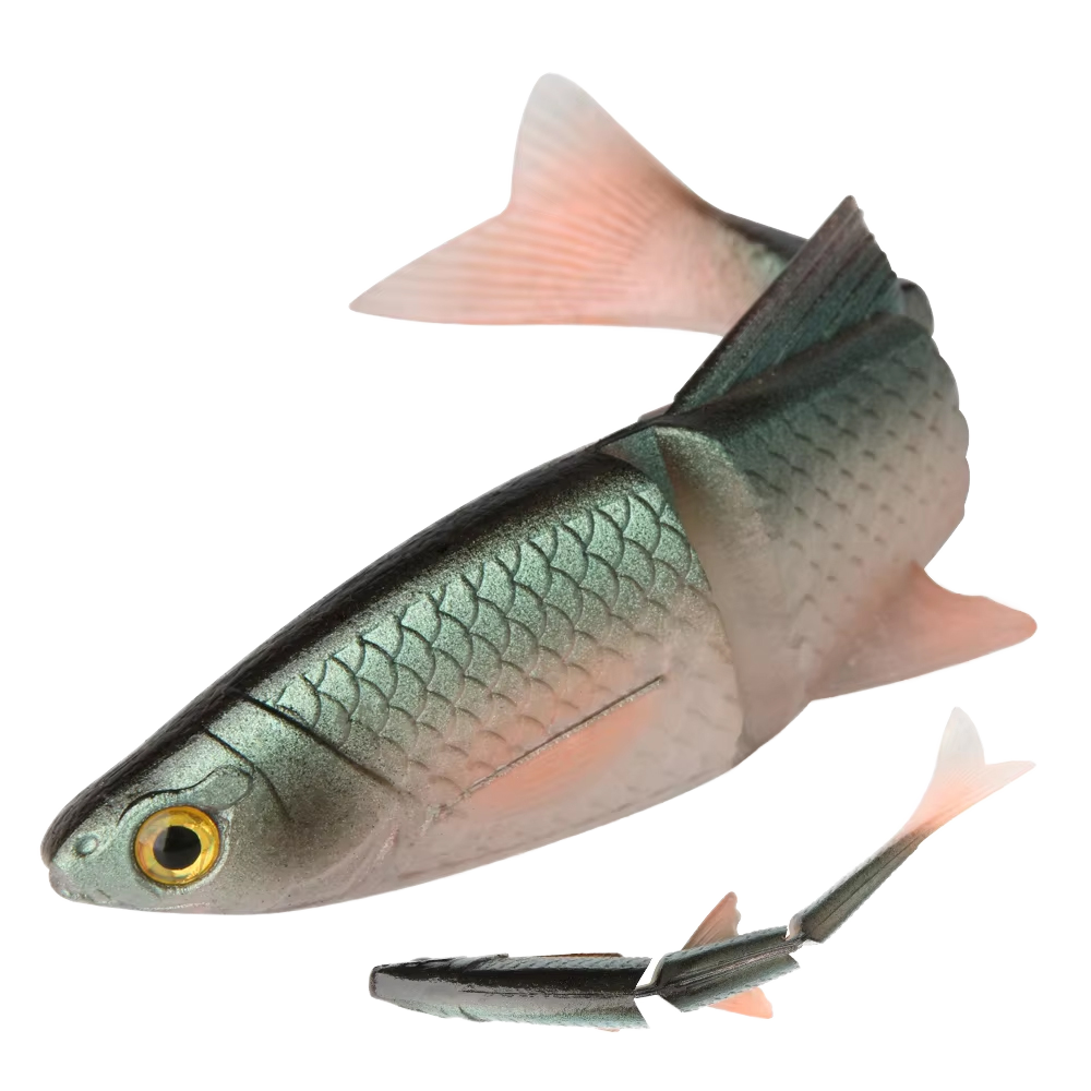 Spinpoler Pike Swimbait Shad Soft Jerk Minnow Midwater Bait PVC Material Segmented Body 3 Joints Forked Tail No Hooks · Original source photograph · specifications to confirm