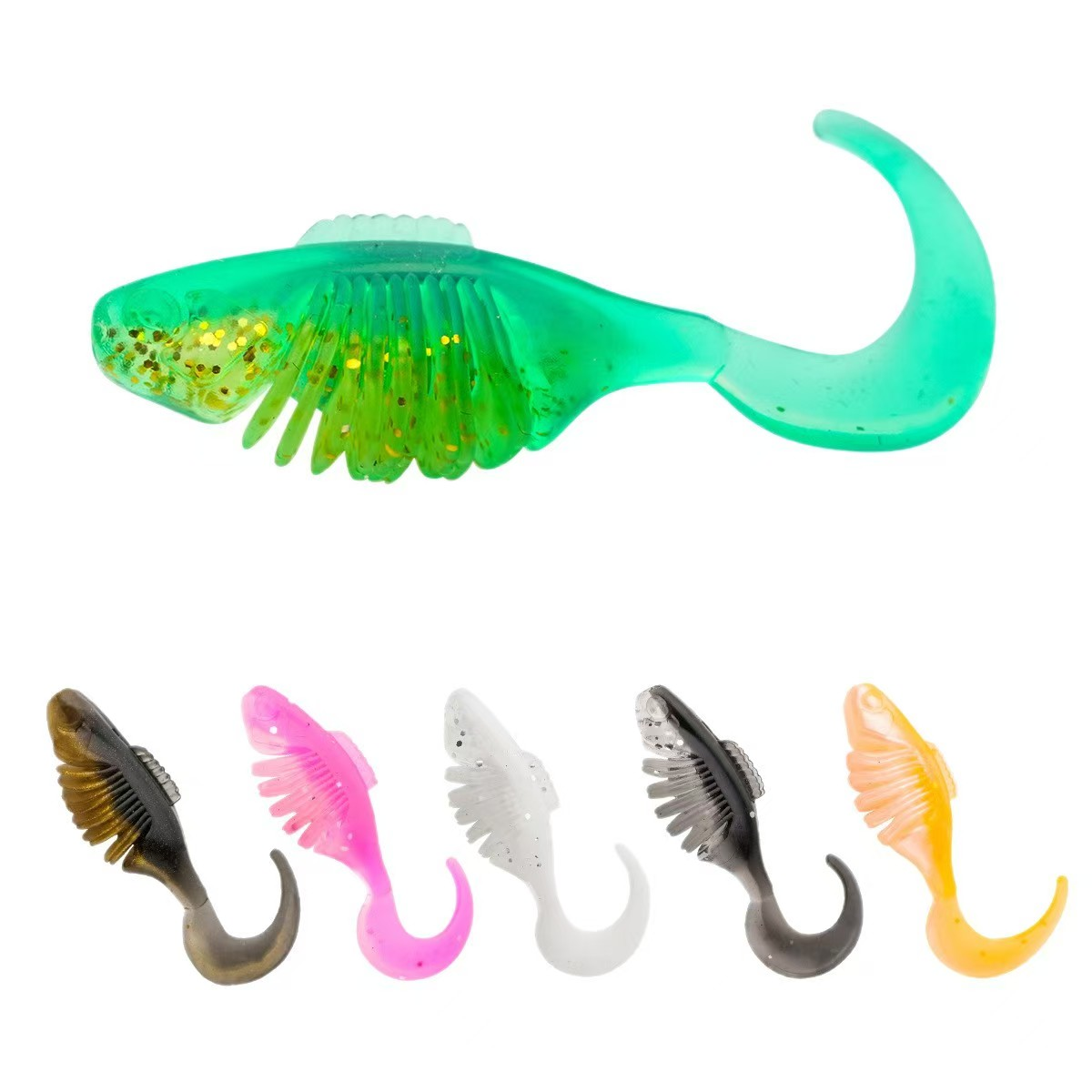 Cheery 15pcs/bag Artificial 4.5cm Soft Bait Bionic Worm Curly Tail Lure for Saltwater Marlin Bass Shark Ocean Boat Fishing PVC f · Original source photograph · specifications to confirm