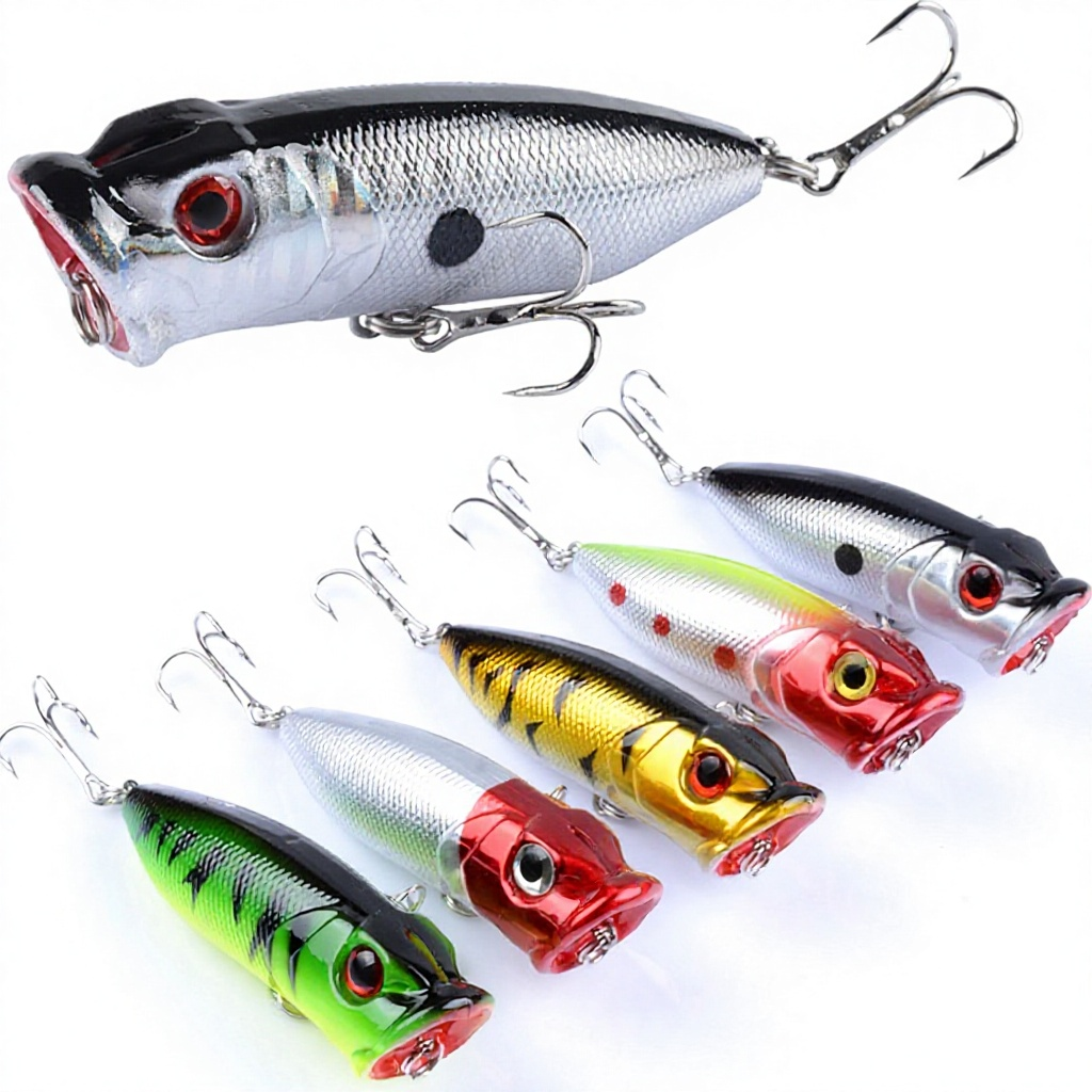 Popper Lures, Used for Catching Tuna, Salmon, and Sea Bream in River, Lake, Stream, and Freshwater Environments · Original source photograph · specifications to confirm