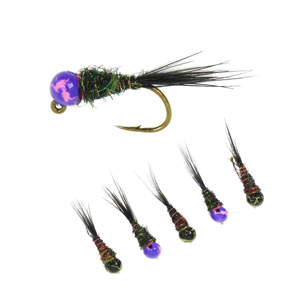 Wholesale #16 Mottled Jig Bead Trout Fly Fishing Lures Fast Sinking Euro Wet Nymph Perdigon Nymph Bass Target Species · Original source photograph · specifications to confirm