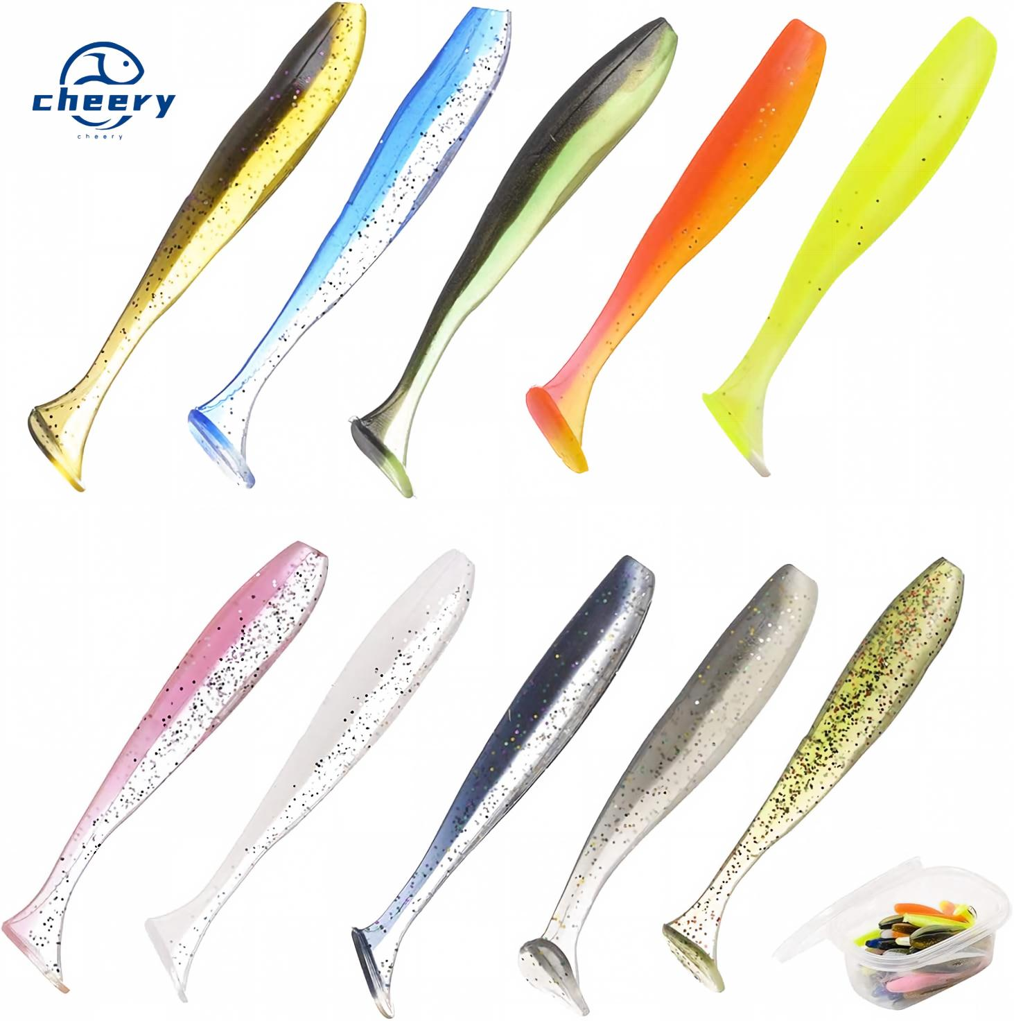 CHEERY Silicone Soft Paddle T-Tail Bass Fishing Lures 6cm/7cm Midwater Baits Without Hooks with Free Portable Box · Original source photograph · specifications to confirm