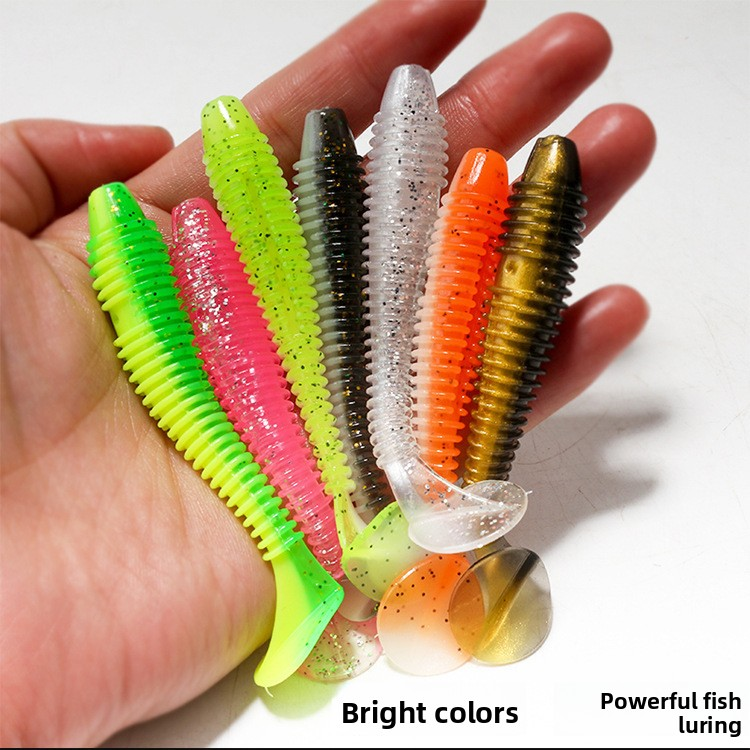 Factory Wholesale Luya Two-color Bulk Threaded T-tail Stainless Steel Soft Bait Soft Worm Maggot Perch Fake Bait · Original source photograph · specifications to confirm