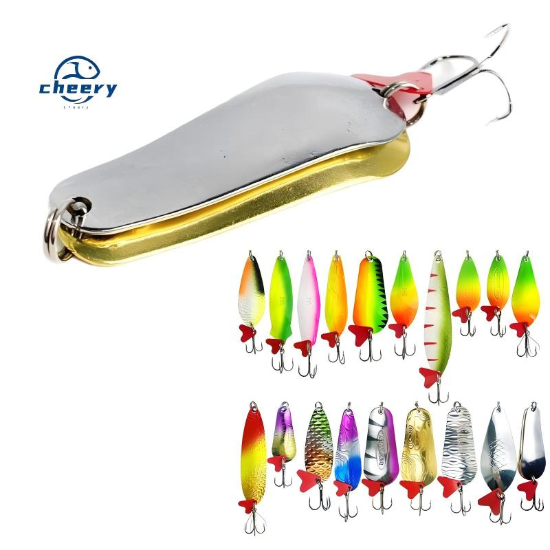 CHEERY Big Long Cast Metal Spoon Lure Spinner 16g-32g Red Heart Piece Three Hook Glitter Bait for Salmon Saltwater Fish Catfish · Original source photograph · specifications to confirm