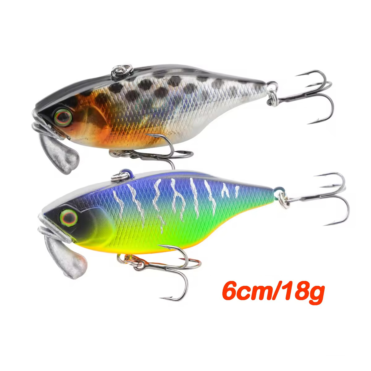 Cheery 60mm/18g Hard Artificial Plastic Bait Sinking VIB Lure Rattle Beads Wobbler for Carp Fishing Printed for Bass Trout Fishi · Original source photograph · specifications to confirm