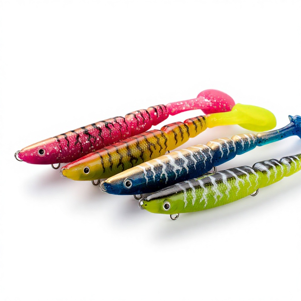 Cheery Saltwater Fishing 130mm 34.6g Soft Bait PVC Material Jig Head Swimbait Multi Jointed Paddle Tail Soft Lure With Rattle Ba · Original source photograph · specifications to confirm