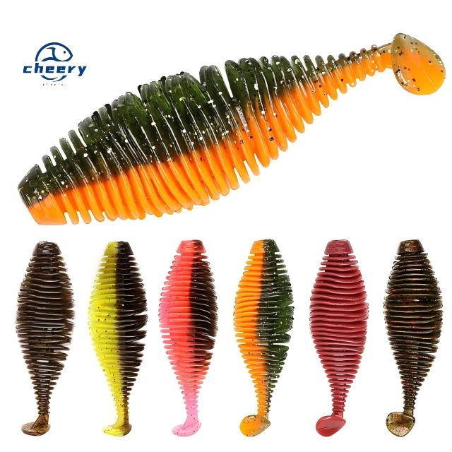 CHEERY Threaded Caterpillar T-Tail Stainless Steel 4-Piece 75cm Black Pit Bass Freshwater/Saltwater Artificial Soft Bait · Original source photograph · specifications to confirm