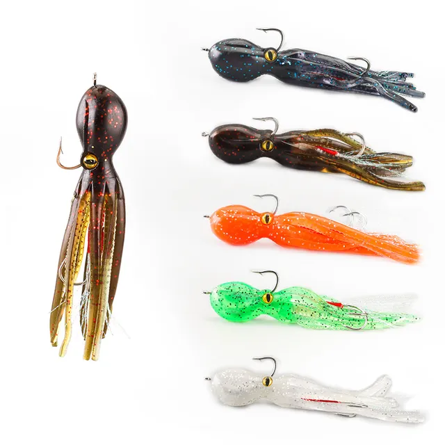 11cm 19g Octopus Soft Bait Double Hook Iron Plate Jig Plastic Sea Fishing Boat Bait for Tuna & Bass Deep Sea & River Fishing