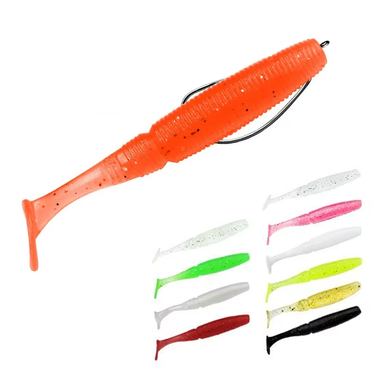 Factory Direct 7.5cm 3G Grooved Screw T-Tail Monster T-Tail Fish Lure Soft PVC Bass Bait Fishing Lure · Original source photograph · specifications to confirm