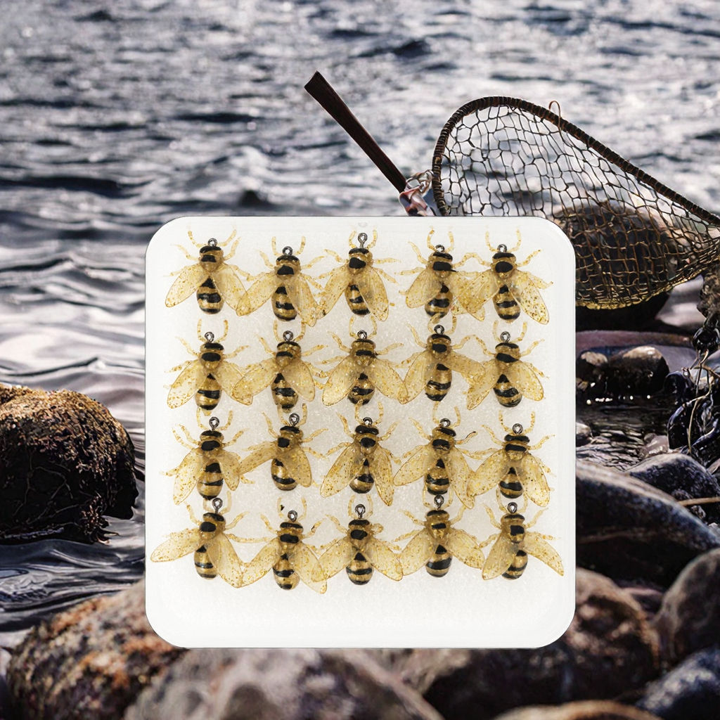 20pcs Silicone Simulation Bee Trout Fly Fishing Lure Hook 40g Bionic Bait Soft Tackle Artificial Insect Ocean Boat Fishing Carp · Original source photograph · specifications to confirm