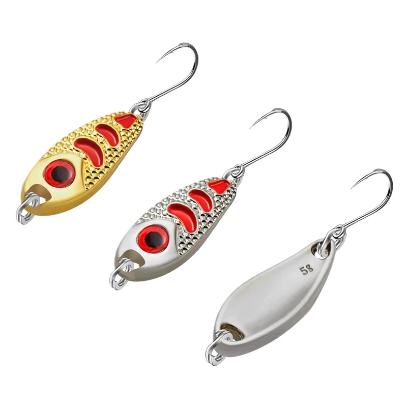 Cheery Small Shape Hard Metal Bait Upper Right Sp314 Sequin Spinner with Strong Hook for River Fishing Made of Durable Silicone · Original source photograph · specifications to confirm