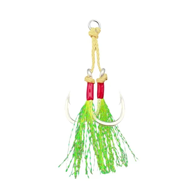 5x Strengthened Large-Bait Jig Hooks Luminous Wire Anti-Snag Design Double Hook for Sea Rock Lure Fishing-Mackerel Target