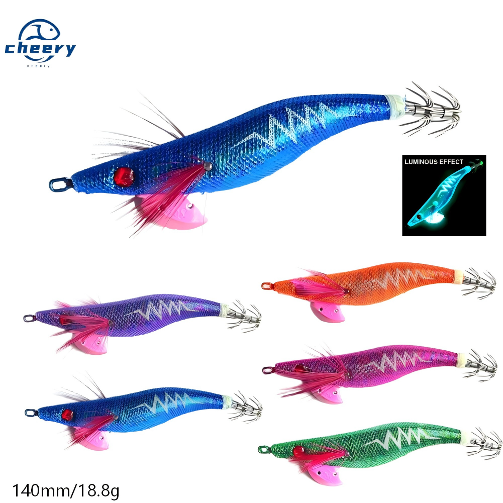 High Quality 3.5# Luminous  Squid Jig Lure Wooden Shrimp Artificial Bait Jigging Lure · Original source photograph · specifications to confirm