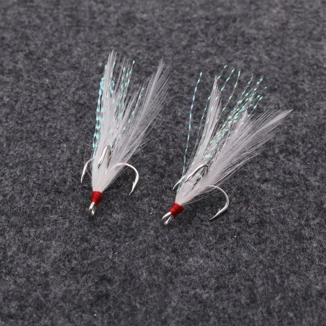 Aojin Blood Groove Feather Treble Hooks Triple Strengthened Big Eye Horse Mouth Lure Fishing Gear 50 Pack