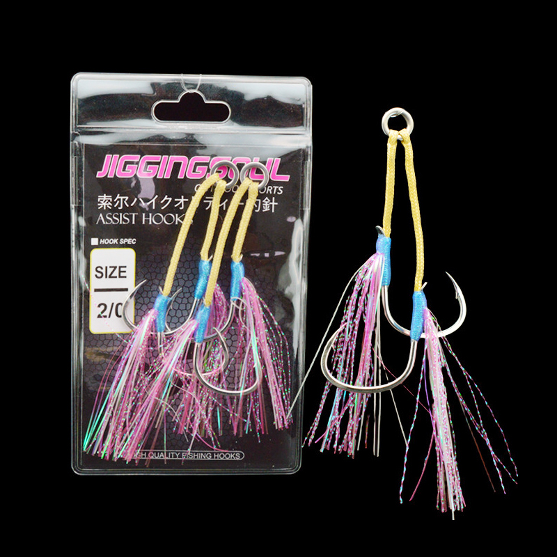 Wholesale 1/0 3/0 5/0 Luminous Fishing Jig Double Assist Hook Boat Fishing Glow UV String Jig Hook 2pcs/bag · Original source photograph · specifications to confirm