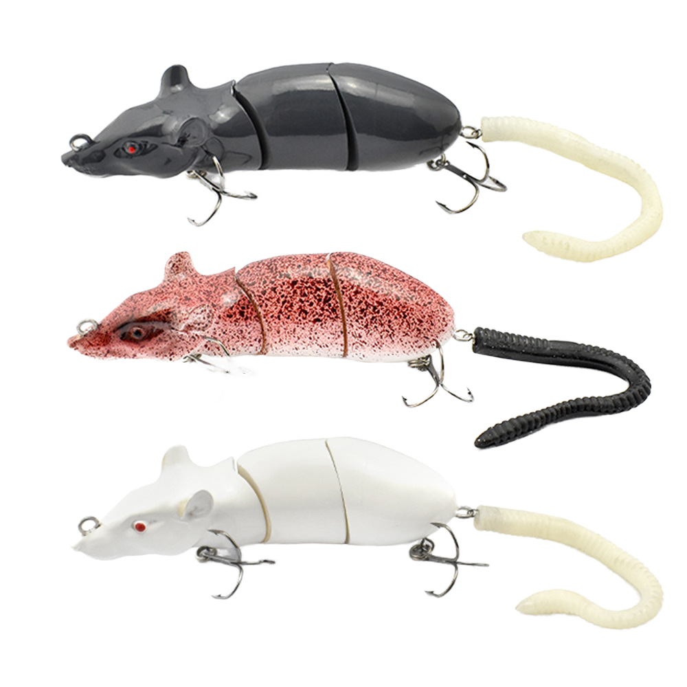 Hand Carved Vivid Engraved Jointed Swimbait 3 Section Mouse Fishing Lure Floating Top Water Rat Wake Bait for River and Lake · Original source photograph · specifications to confirm