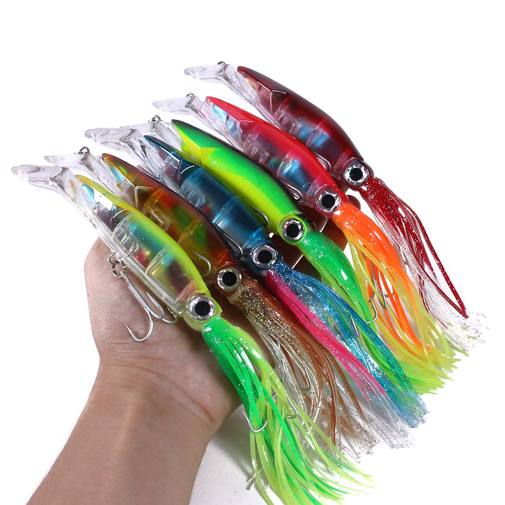 14CM-40G Saltwater Fishing Lure Hard Plastic Octopus Skirt Trolling Lure with Long Skirt Jigs · Original source photograph · specifications to confirm