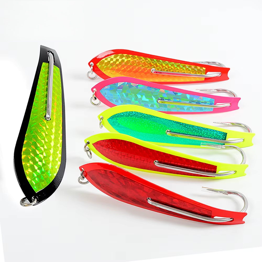 Single Double Hooks 16g 22g 26g 43g 63g Metal Baits Fishing Lure Big Game Jigging Lure Stainless Steel Fishing Spoon Lure · Original source photograph · specifications to confirm