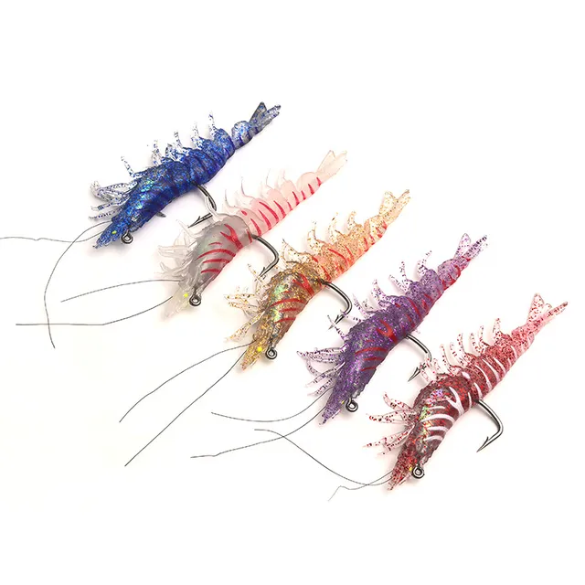 1Pcs Printed PVC King Prawn Soft Rig Lure with Glow in the Dark Pre-Rigged Bait for Saltwater Fish Lure Fishing